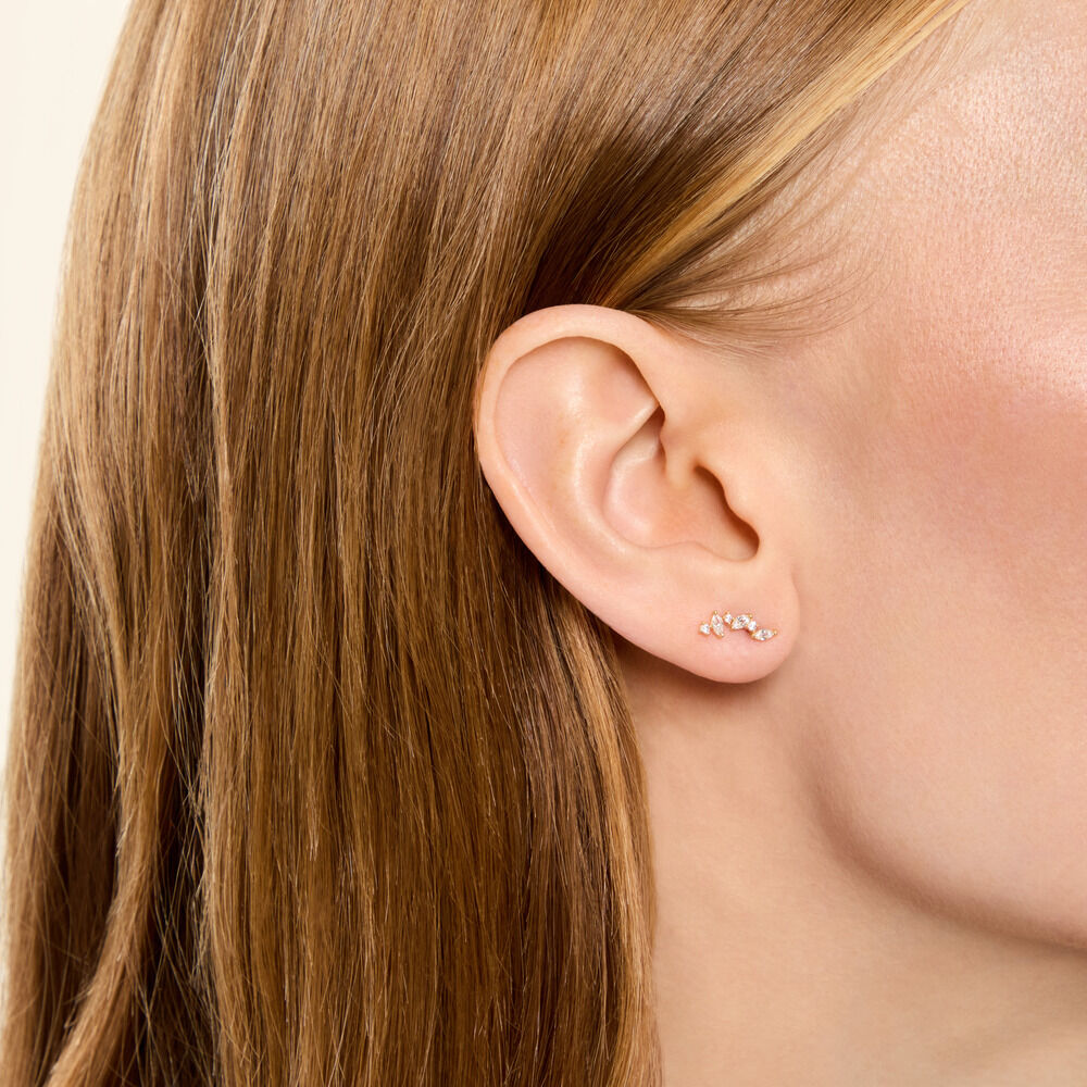 Boucles D'Oreilles Puces Fortunella Argent Dor&eacute; A L'Or 750/1000 Oxyde De Zirconium - Puces Femme | Marc Orian