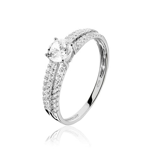 Bague Solitaire Ceridwen 3 Rangs Or Blanc Oxyde De Zirconium - Solitaires Femme | Marc Orian