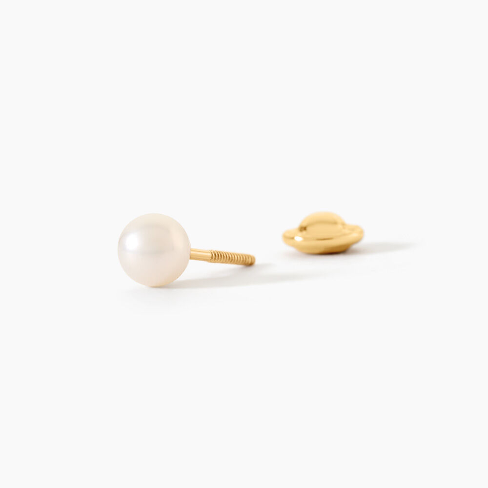Boucles D'Oreilles Puces Bianca Or Jaune Perle De Culture - Puces Enfant | Marc Orian