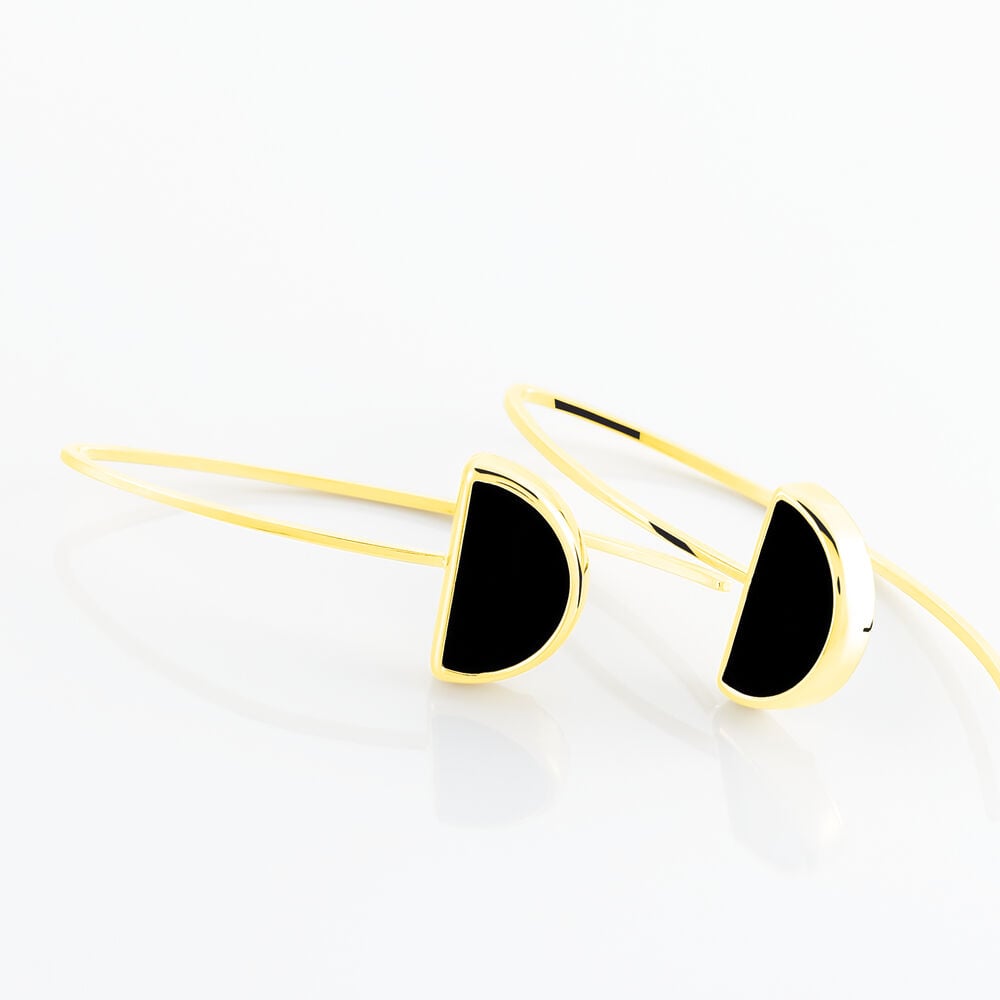 Boucles D'oreilles Pendantes Florica Or Jaune Onyx - Pendantes Femme | Marc Orian