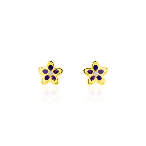 Boucles D'oreilles Puces Fleur Email Or Jaune - Puces Enfant | Marc Orian