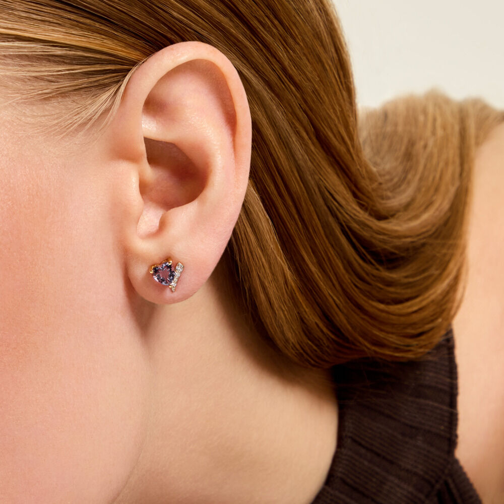 Boucles D'Oreilles Puces Eva Argent Dor&eacute; A L'Or 750/1000 Am&eacute;thyste Oxyde De Zirconium - Puces Femme | Marc Orian