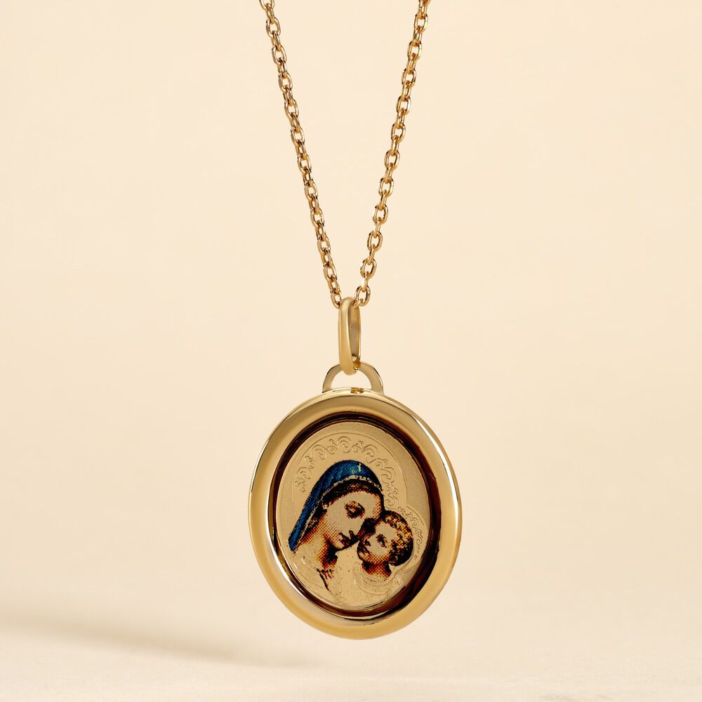 Pendentif Vierge A L'enfant Ovale Or Jaune - Médailles et médaillons Famille | Marc Orian