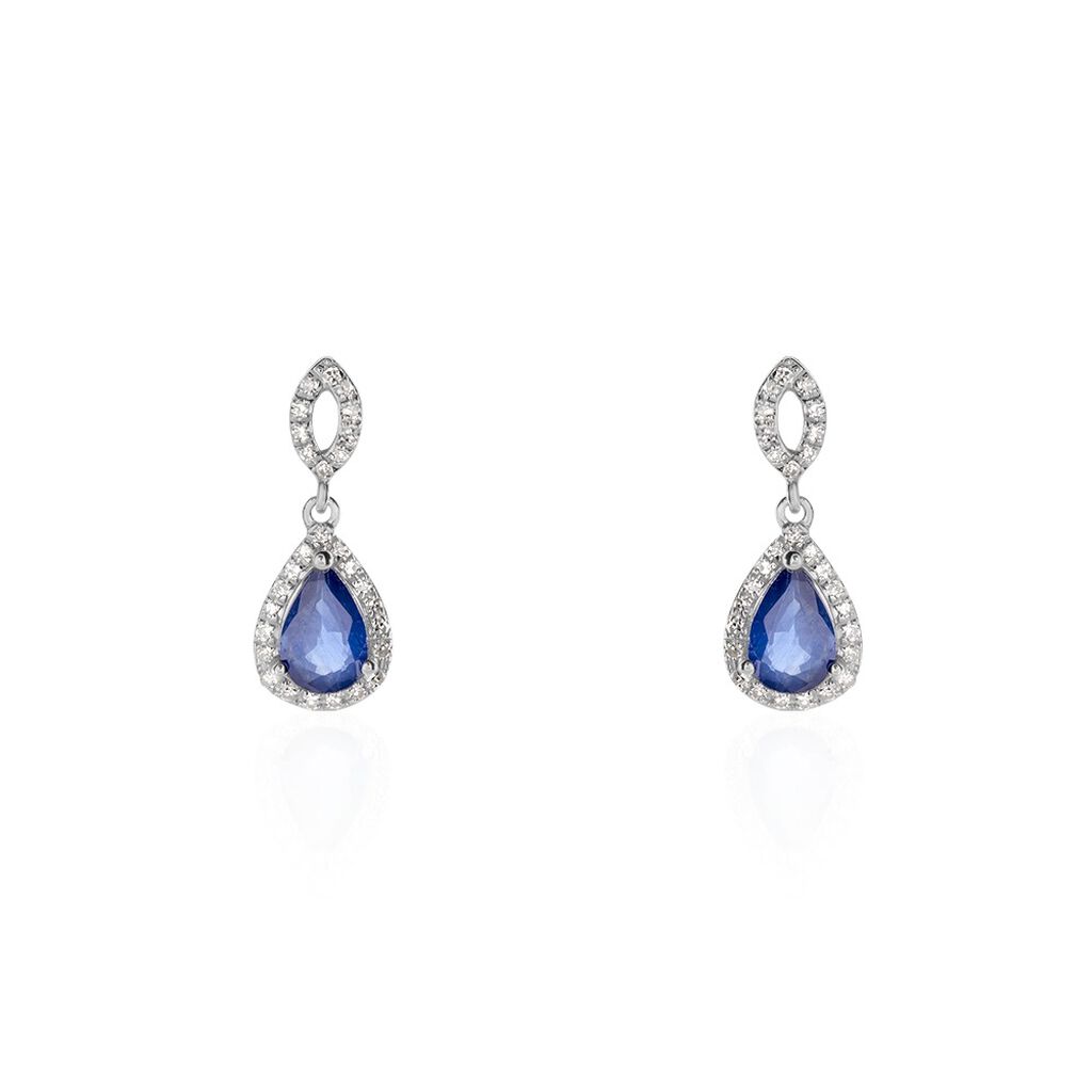 Boucles D'oreilles Puces Sissi Or Blanc Saphir Et Diamant - Boucles d'oreilles pierres précieuses Femme | Marc Orian