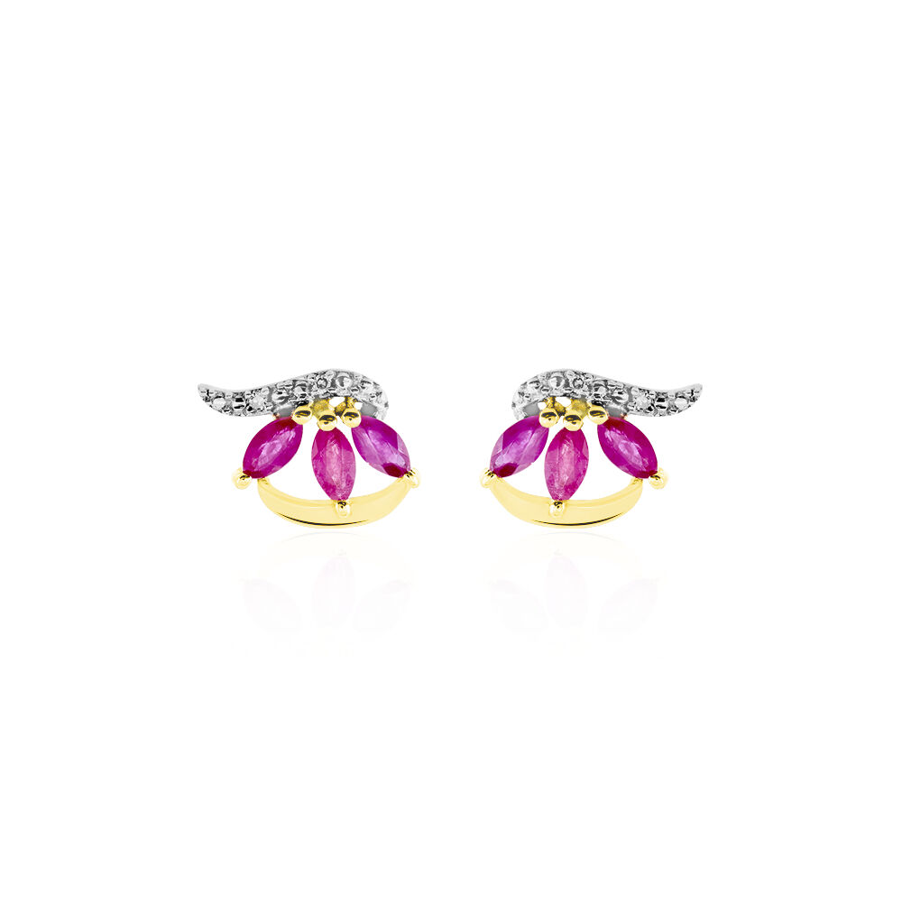 Boucles D'oreilles Puces Petale Or Bicolore Rubis Et Diamant - Puces Femme | Marc Orian