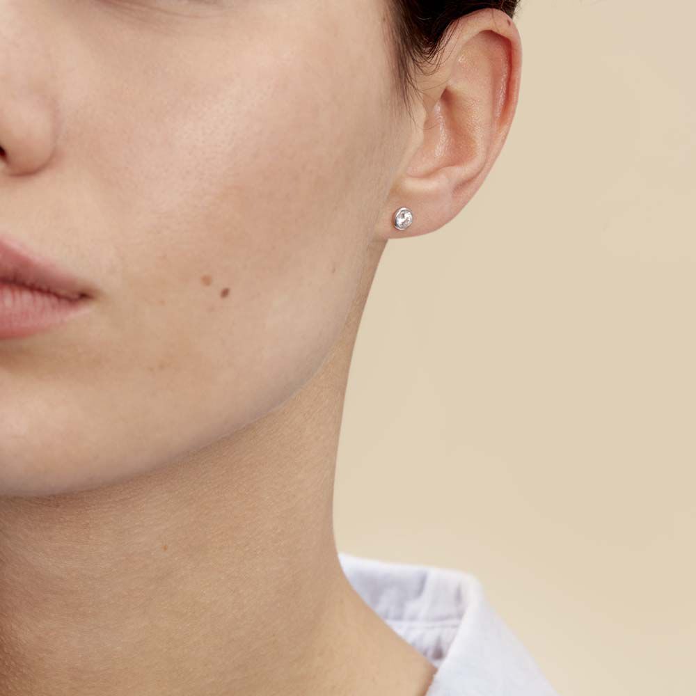 Boucles D'oreilles Puces Elda Serti Clos Or Blanc Oxyde De Zirconium - Puces Femme | Marc Orian