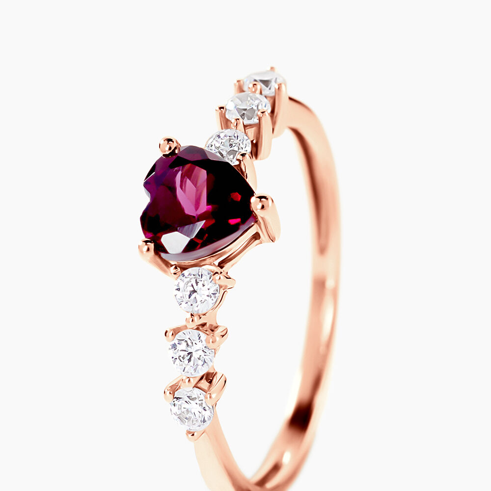 Bague Solitaire Accompagn&eacute; Or Rose Samanta Rhodolite - Bagues avec pierre Femme | Marc Orian