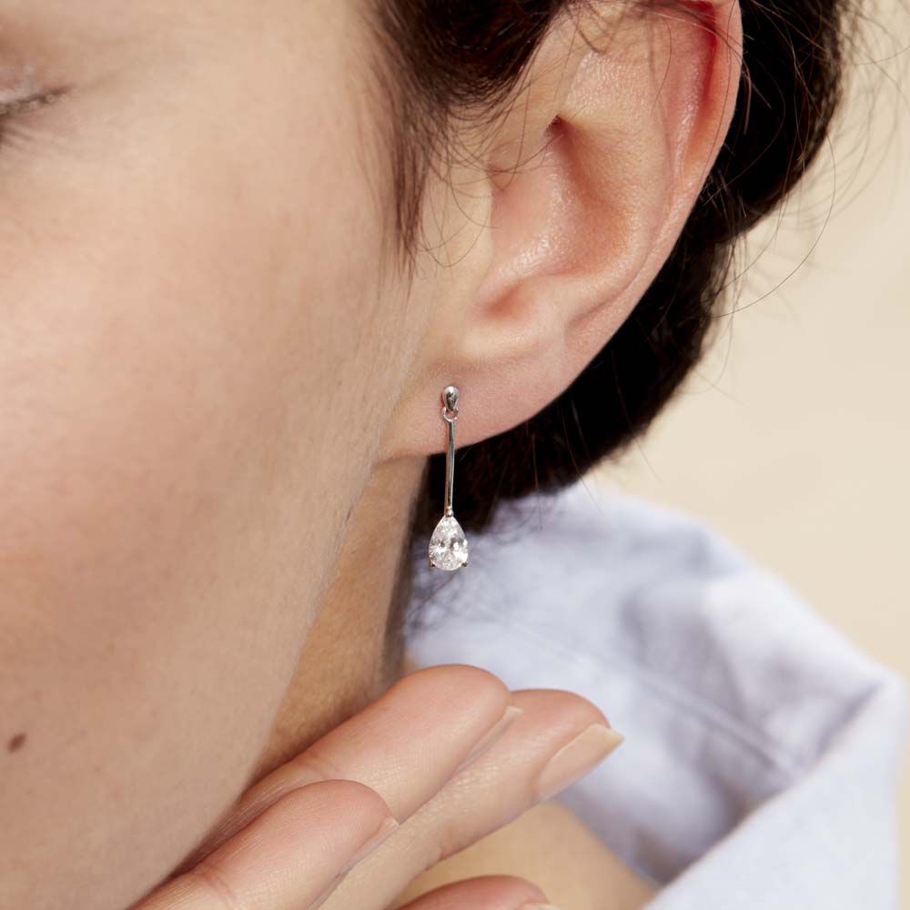 Boucles D'oreilles Pendantes Goutte Or Blanc Oxyde De Zirconium - Pendantes Femme | Marc Orian