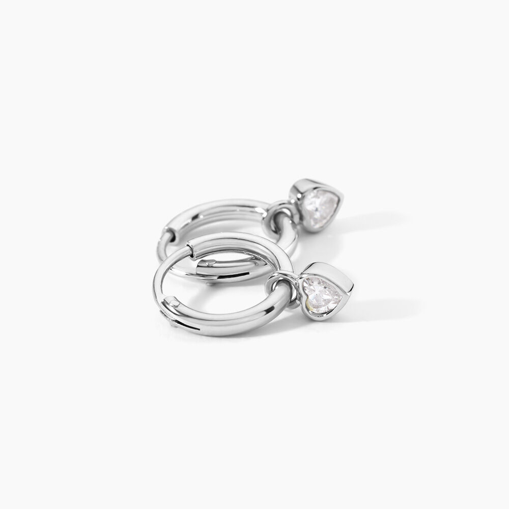 Cr&eacute;oles Mini Heart Argent Blanc Oxyde De Zirconium - Boucles d'oreilles pampille Femme | Marc Orian