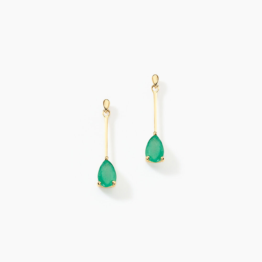 Boucles D'oreilles Pendantes Goutte Or Jaune Emeraude - Pendantes Femme | Marc Orian