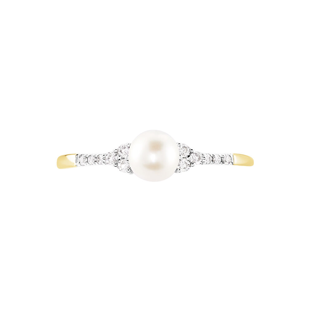 Bague Lonny Or Jaune Perle De Culture Et Oxyde De Zirconium - Bagues vintage Femme | Marc Orian