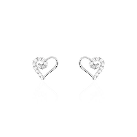 Boucles D'oreilles Puces Daria Cœur Or Blanc Oxyde De Zirconium - Puces Femme | Marc Orian