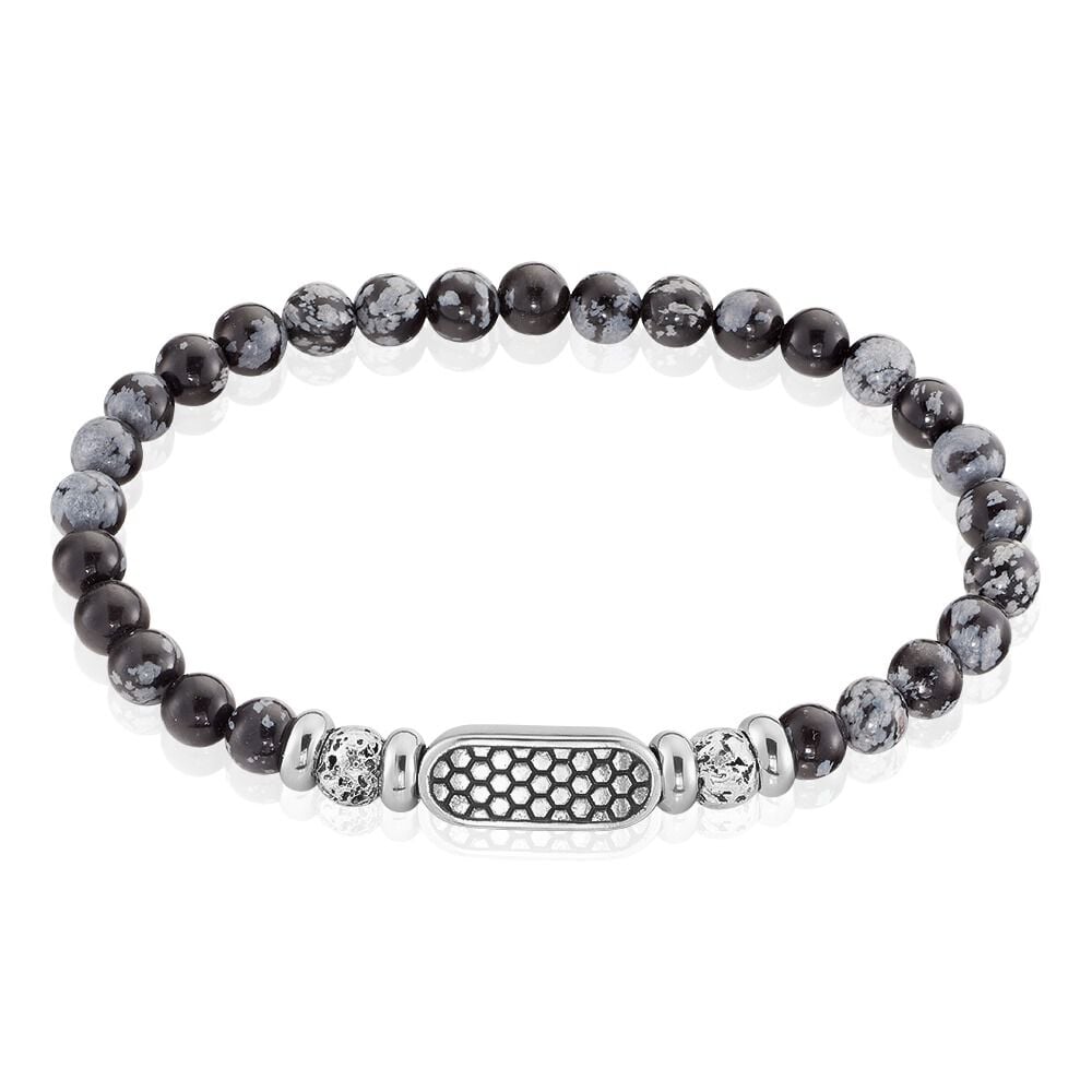 Bracelet Philo Acier Blanc Obsidienne Pierre De Lave - Bracelets chaînes Homme | Marc Orian