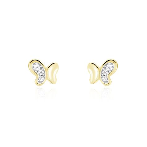 Boucles D'oreilles Puces Ilham Papillon Or Jaune Oxyde De Zirconium - Puces Femme | Marc Orian