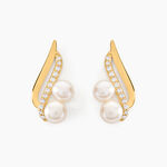 Boucles D'oreilles Puces Loeva Or Jaune Perle De Culture Et Oxyde - Puces Femme | Marc Orian