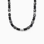 Collier Dark Pearl Acier Bicolore Pierre De Lave H&eacute;matite - Colliers avec pierres Homme | Marc Orian