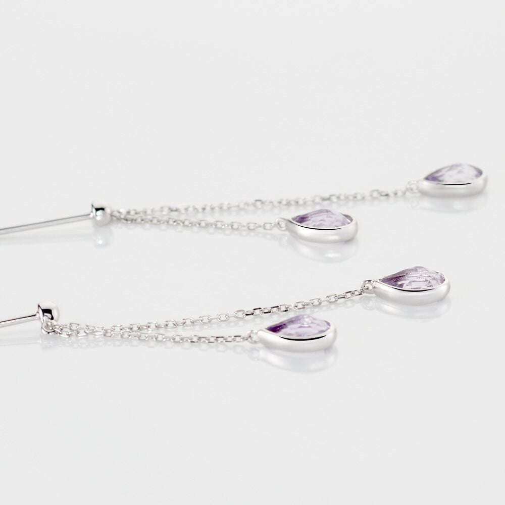Boucles D'oreilles Pendantes Djime Or Blanc Amethyste - Pendantes Femme | Marc Orian