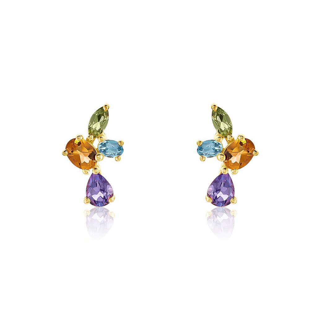 Boucles D'oreilles Puces Hortense Or Jaune Citrine Améthyste Topaze - Puces Femme | Marc Orian