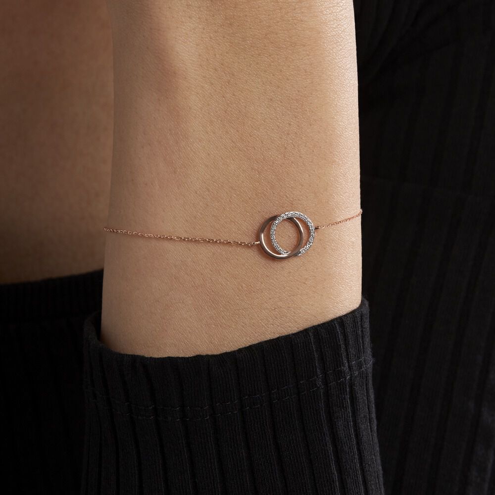 Bracelet Or Rose Tresha Diamants - Bracelets Anneaux Entrelaces Femme | Marc Orian