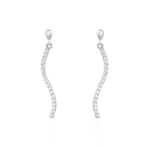 Boucles D'oreilles Pendantes Torsade Or Blanc Oxyde De Zirconium - Pendantes Femme | Marc Orian