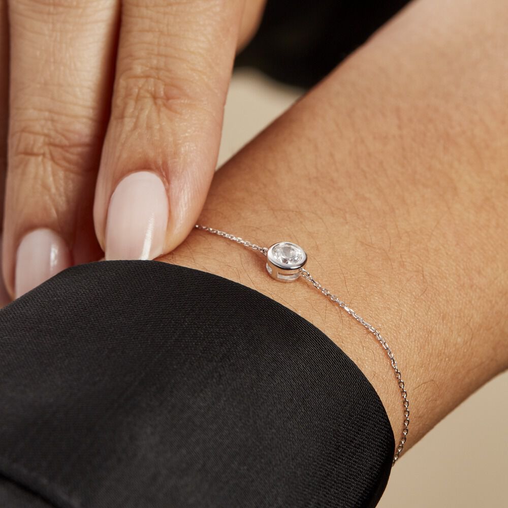 Bracelet Columbine Or Blanc Oxyde De Zirconium Blanc - Bracelets chaînes Femme | Marc Orian