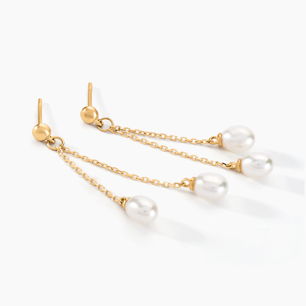 Boucles D'oreilles Pendantes Carrine 2 Fils Or Jaune Perle De Culture - Pendantes Femme | Marc Orian
