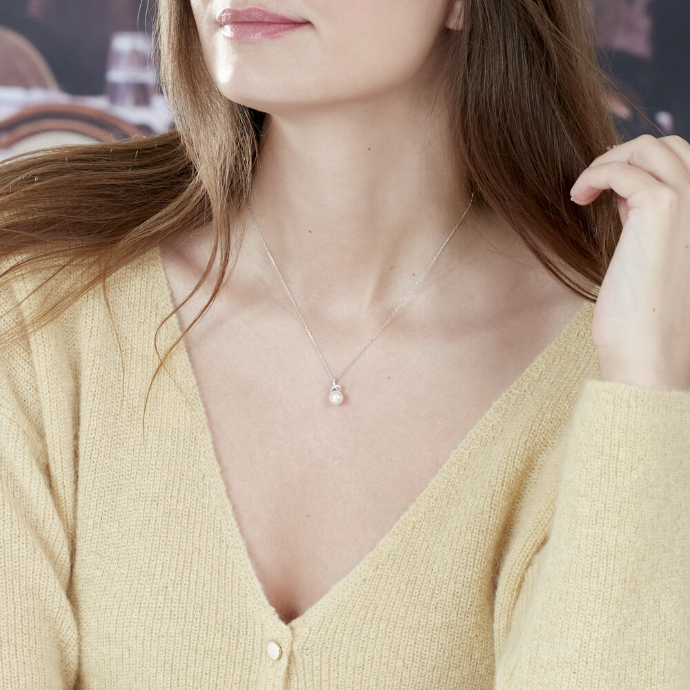 Collier Verica Or Blanc Perle De Culture Et Diamant - Colliers avec pierres Femme | Marc Orian