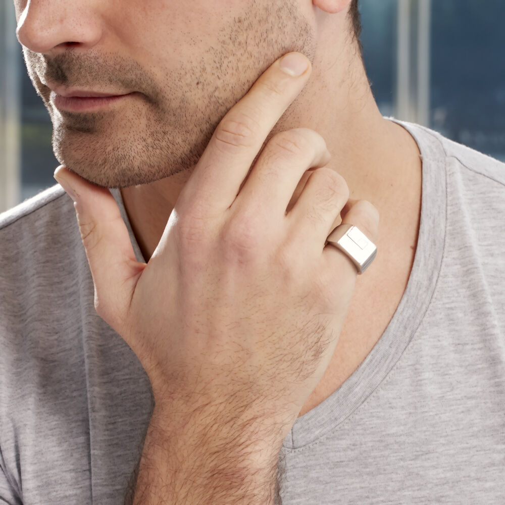 Chevalière Phebus Him Classique Acier Blanc Diamant - Chevalières Homme | Marc Orian