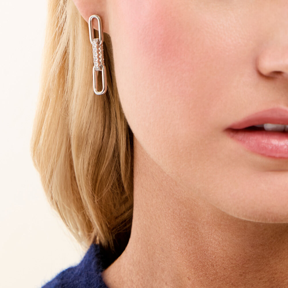 Boucles D'Oreilles Pendantes Madame Argent Blanc Oxyde De Zirconium - Pendantes Femme | Marc Orian