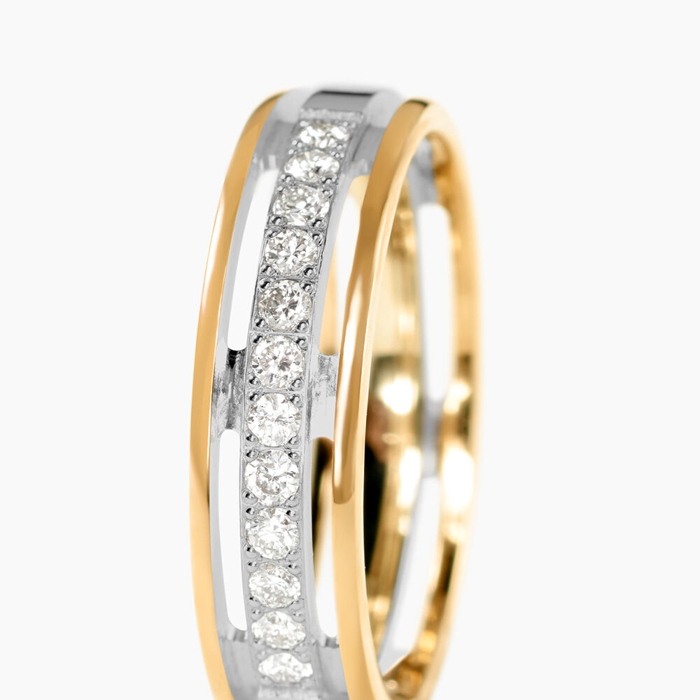 Alliance Serti Grains Ajoures Or Bicolore Diamant - Alliances duo Unisex | Marc Orian