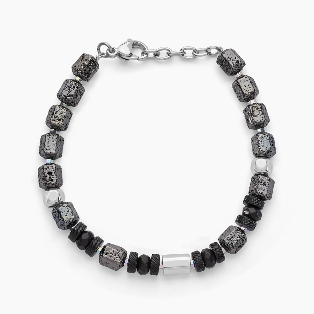 Bracelet Dark Pearl Acier Bicolore Pierre De Lave Hématite - Bracelets chaînes Homme | Marc Orian