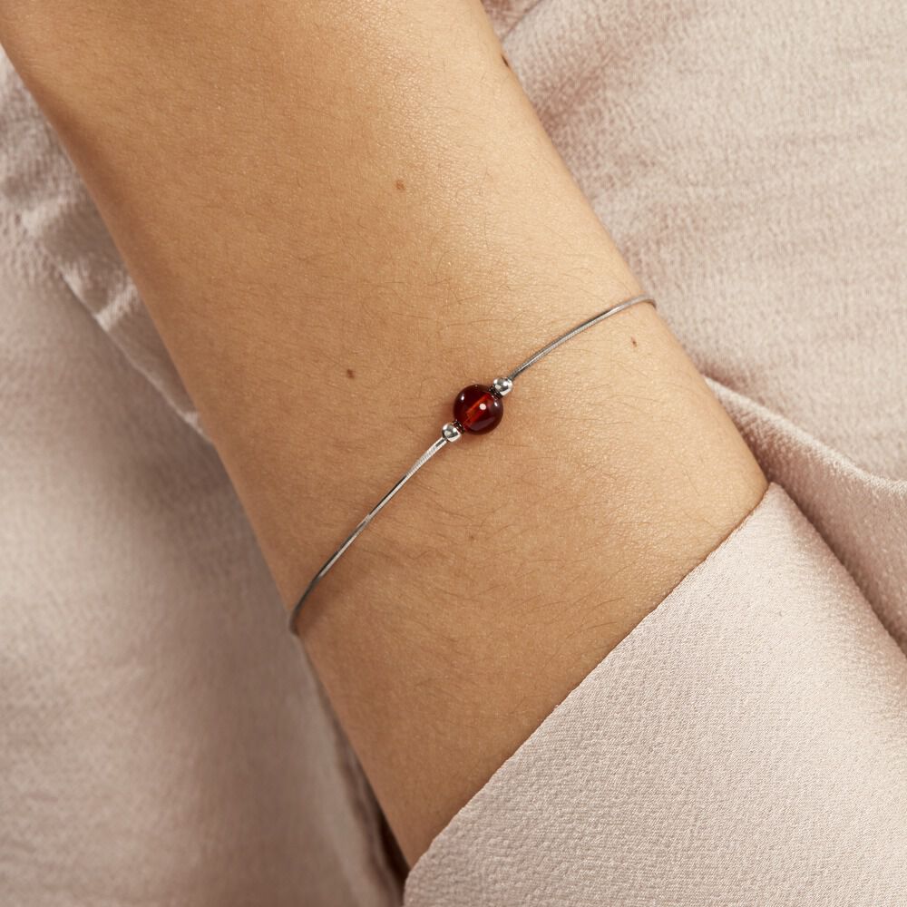 Bracelet Argent Blanc Katoucha Ambre - Bracelets chaînes Femme | Marc Orian