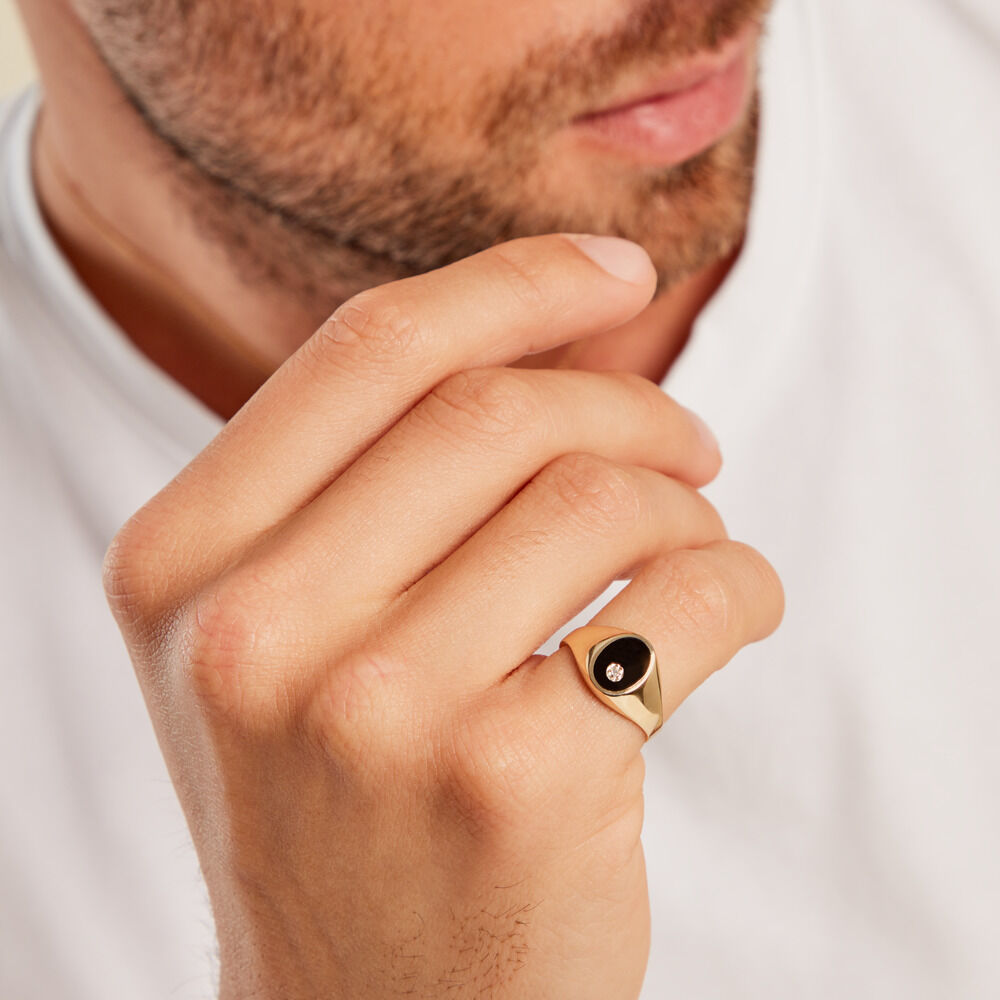 Chevalière Giles Or Jaune Onyx Diamant - Chevalières Homme | Marc Orian
