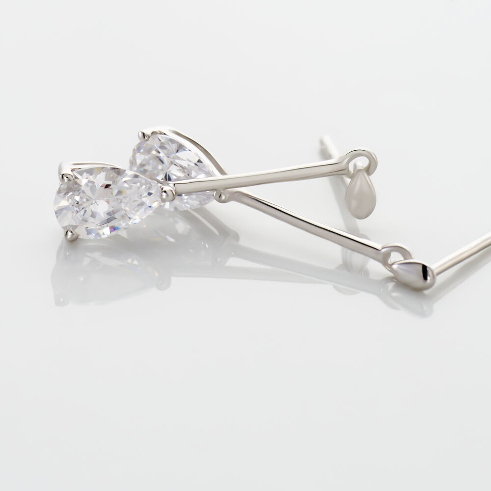 Boucles D'oreilles Pendantes Goutte Or Blanc Oxyde De Zirconium - Pendantes Femme | Marc Orian