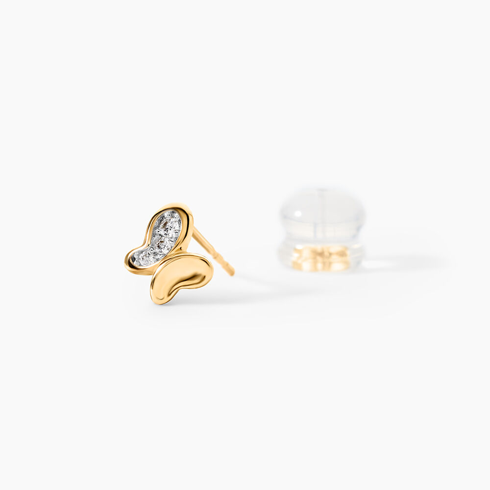 Boucles D'oreilles Puces Ilham Papillon Or Jaune Oxyde De Zirconium - Puces Femme | Marc Orian