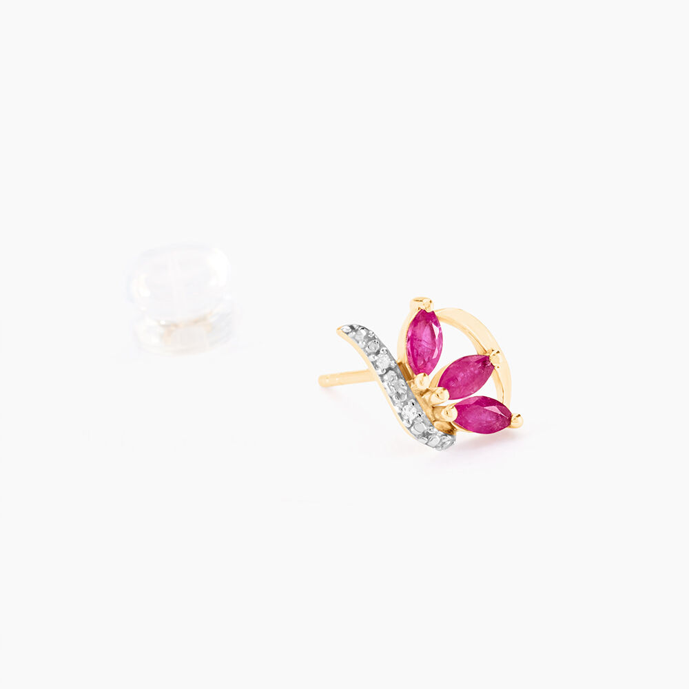 Boucles D'oreilles Puces Petale Or Bicolore Rubis Et Diamant - Puces Femme | Marc Orian