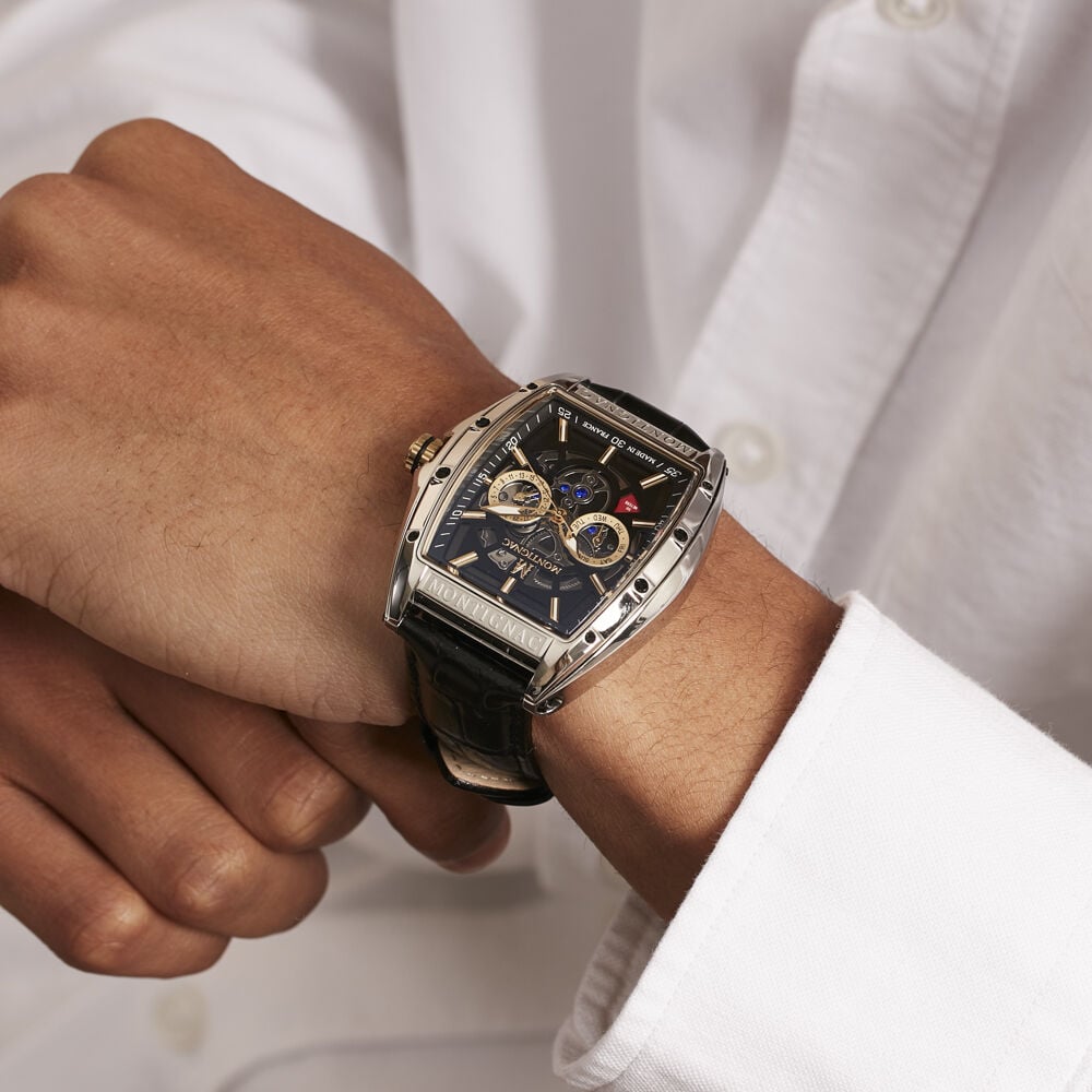 Montre Montignac Tonneau Noir - Montres étanches Homme | Marc Orian