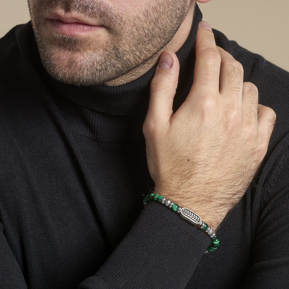 Bracelet Philo Acier Blanc Oeil De Tigre Pierre De Lave - Bracelets chaînes Homme | Marc Orian