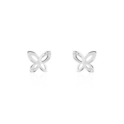 Boucles D'oreilles Puces Papillon Or Blanc Diamant - Clous d'oreilles Femme | Marc Orian