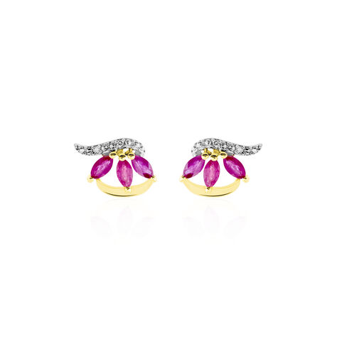 Boucles D'oreilles Puces Petale Or Bicolore Rubis Et Diamant - Clous d'oreilles Femme | Marc Orian