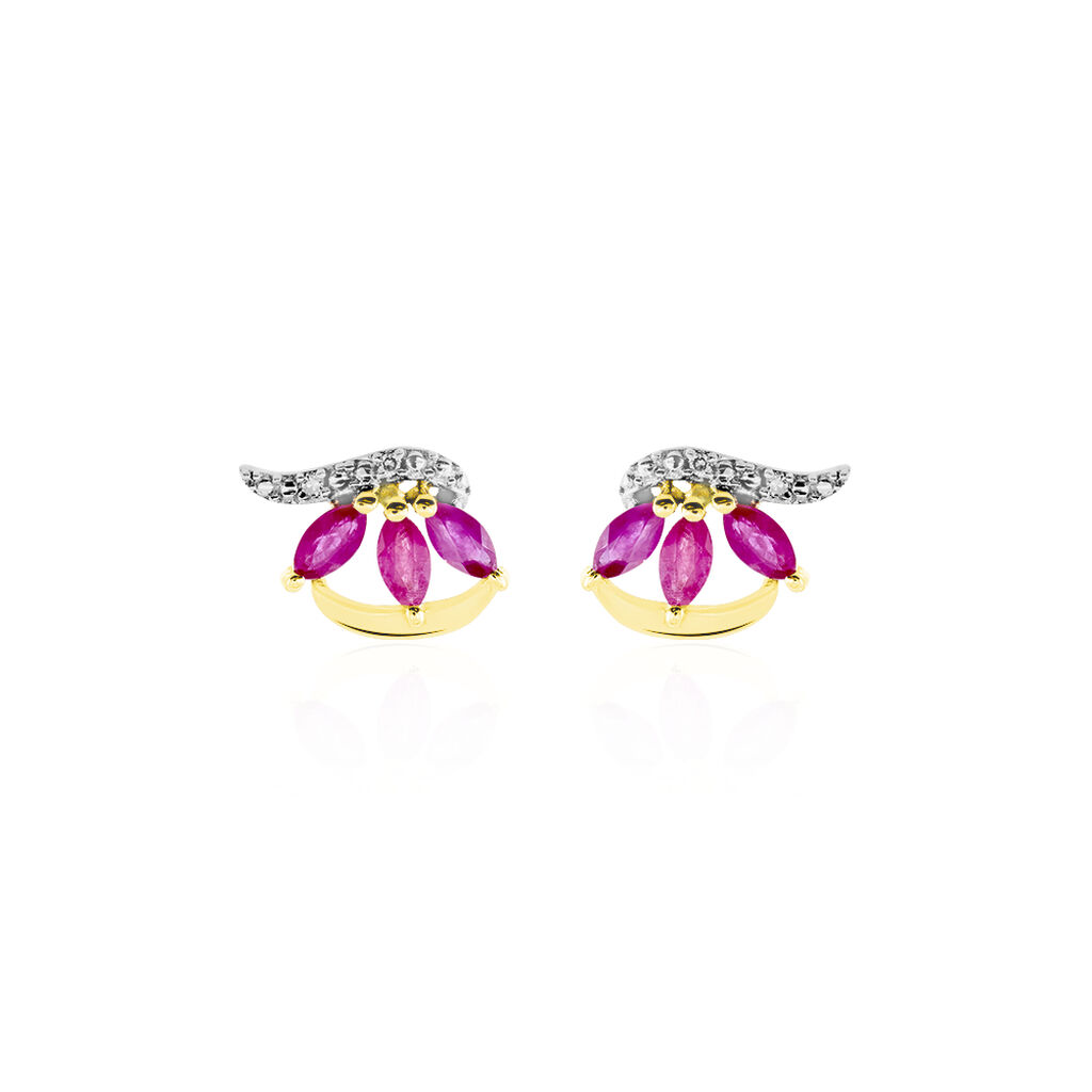 Boucles D'oreilles Puces Petale Or Bicolore Rubis Et Diamant - Clous d'oreilles Femme | Marc Orian