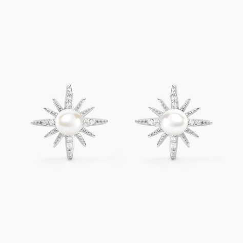 Boucles D'oreilles Puces Clementia Argent Blanc Perle De Culture Oxyde - Puces Femme | Marc Orian