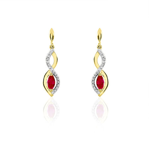Boucles D'oreilles Pendantes Ondulation Or Bicolore Rubis Et Diamant - Pendantes Femme | Marc Orian