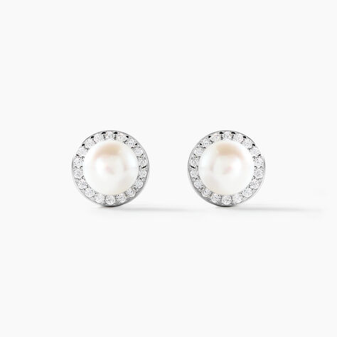 Boucles D'oreilles Clips Argent Blanc Valerio Perles Oxydes - Puces Femme | Marc Orian