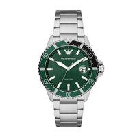 cadran argenté fond vert bracelet acier argenté