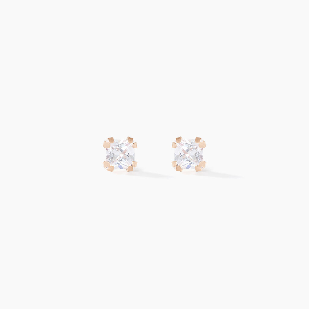 Boucles D'oreilles Puces Doreen Carre Or Rose Oxyde De Zirconium - Puces Femme | Marc Orian