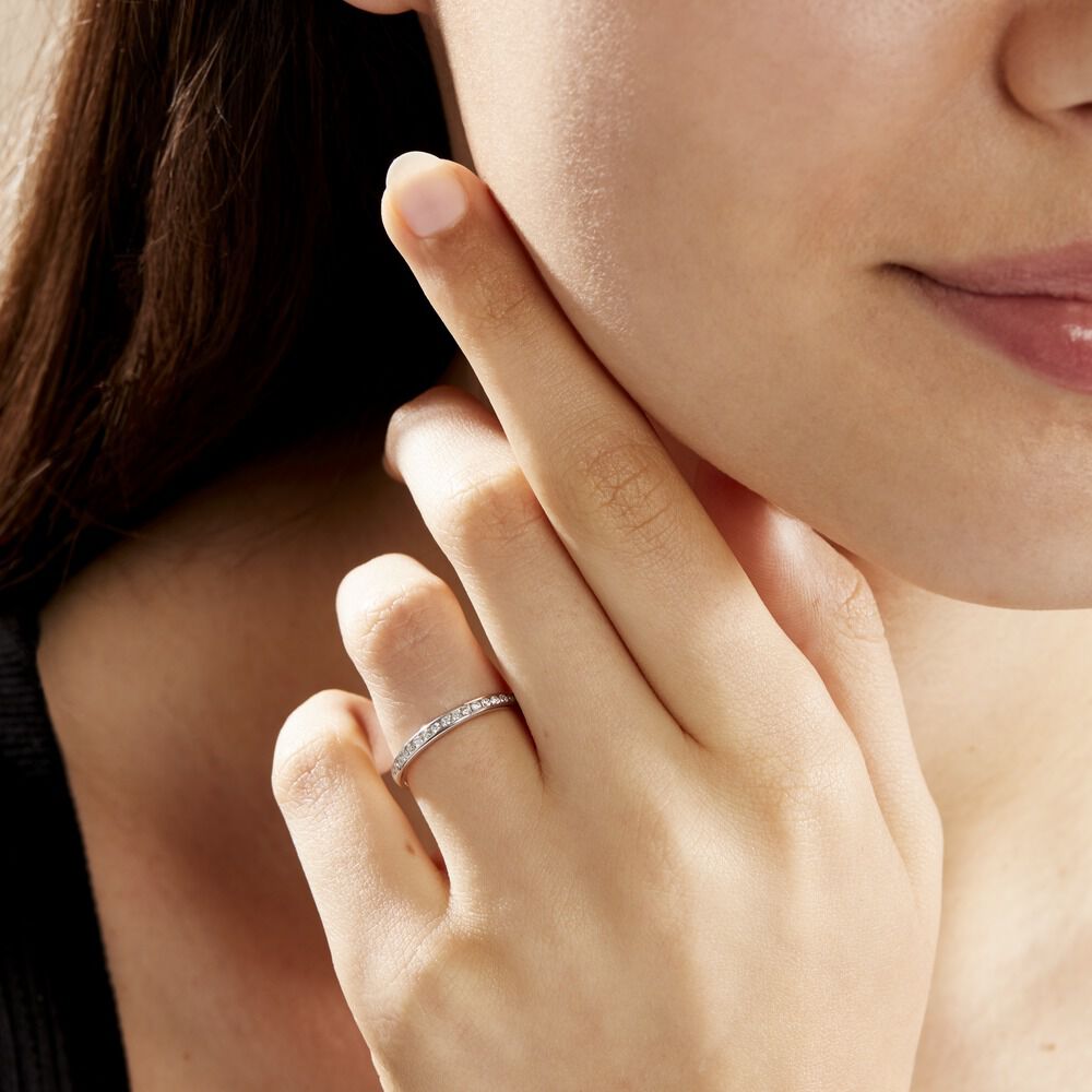Alliance Laurie Demi-tour Or Blanc Diamant - Alliances avec pierres Femme | Marc Orian