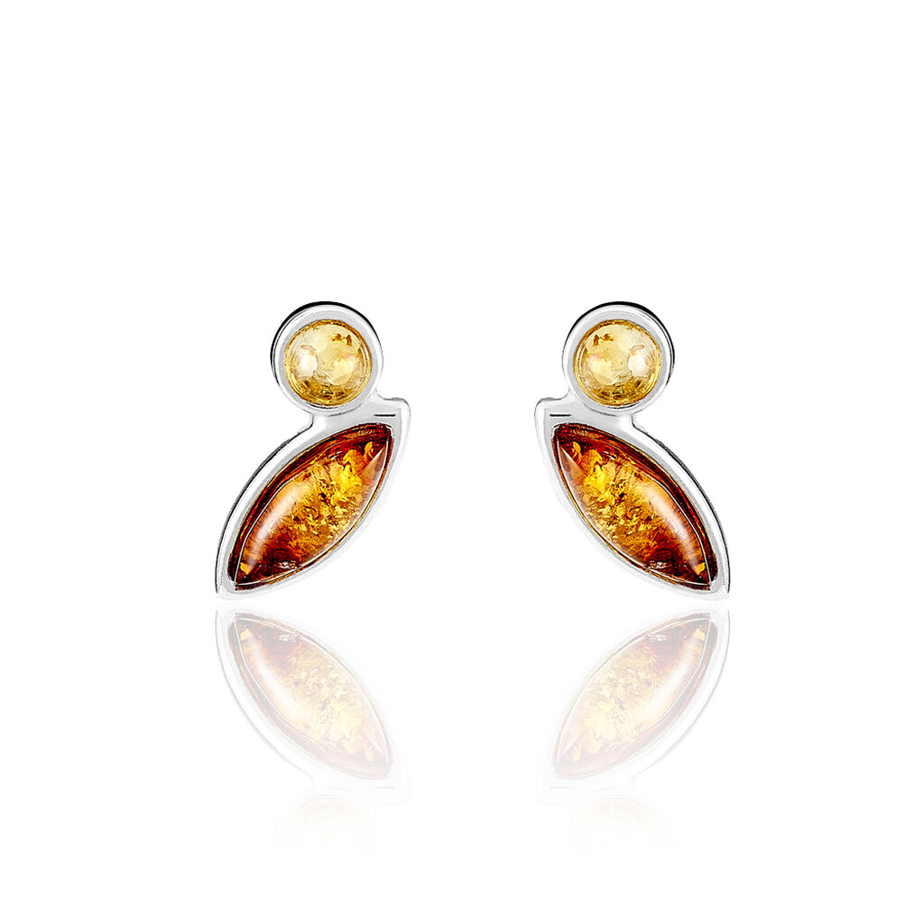 Boucles D'oreilles Puces Sylvaincine Argent Blanc Ambre - Puces Femme | Marc Orian