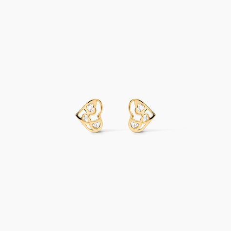Boucles D'oreilles Puces Huan C&oelig;ur Or Jaune Oxyde De Zirconium - Puces Femme | Marc Orian
