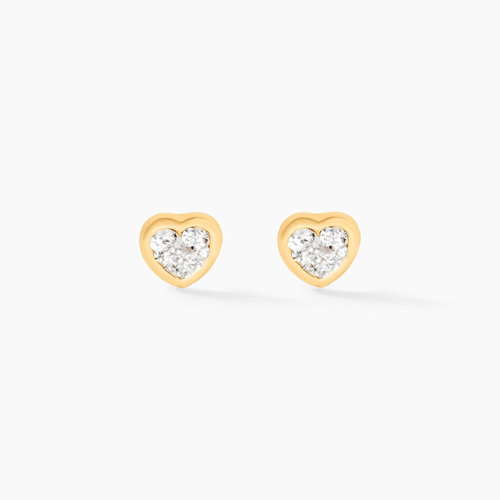 Boucles D'oreilles Puces Daria Cœur 0 Or Jaune Strass - Puces Famille | Marc Orian